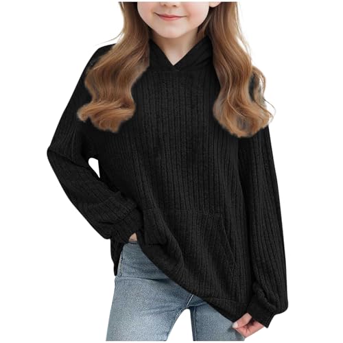KODMNSW Pullover Mädchen Warm Strickpullove Hoodie Pulli Herbst Winter Langarmshirt Kapuzenpullover Elegante Oberteile Kuschelpullover Kinder Sweater Gestrickt Pullover 4-14 Jahre Schwarz 160 von KODMNSW