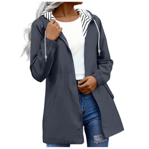 KODMNSW Regenjacke Damen Wasserdichte Softshelljacke Wanderjacke Große Größen Windbreaker Outdoorjacke Fahrradjacke mit Kapuze Funktionsjacke Leichte Jacke übergangsjacke Sportjacke Grau XL von KODMNSW