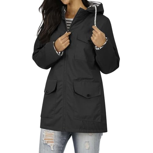 KODMNSW Regenjacke Damen Softshelljacke Windbreaker Wanderjacke Wasserdichte Outdoorjacke mit Futter übergangsjacke Fahrradjacke Funktionsjacke Leichte Jacke Meine Bestellungen Anzeigen Schwarz XL von KODMNSW