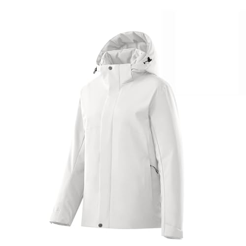 KODMNSW Regenjacke Damen Warm Wasserdichte Winddicht 3 in 1 Outdoorjacke Softshelljacke Große Größen Wanderjacke mit Kapuze Fleecejacken Herbst Winter Jacke übergangsjacke Weiß S von KODMNSW