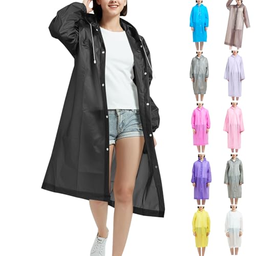 KODMNSW Regenponcho Damen Herren Regencape Festival Regencapes Rain Poncho Leicht Regenjacke Wasserdicht Outdoorjacke Regenbekleidung Wiederverwendbar Regenponchos Poncho Regen Schwarz XL von KODMNSW