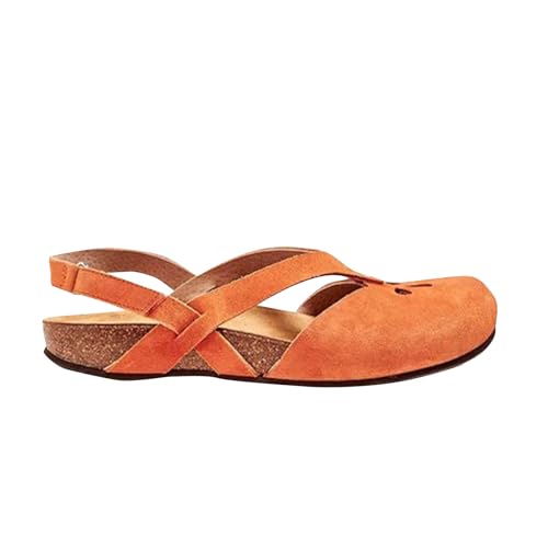 KODMNSW Sandalen Damen Flach Vorne Geschlossen Römersandalen Sommer Bequem Sandaletten Vintage Sommerschuhe Wandersandalen Sportsandalen Frauen Sandal Größe 35-41 Angebote Des Tages Heute Khaki 41 von KODMNSW