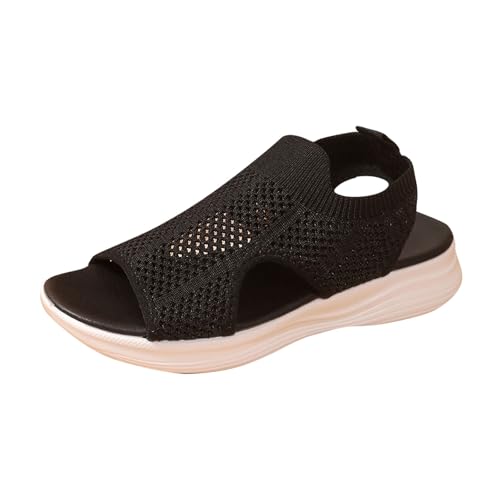KODMNSW Sandalen Damen Orthopädische Breite Füße Schuhe Trekkingsandalen Wandersandalen Leichte Barfuss Bequeme Sandaletten Mesh Weiche Sohle Casual Sport Sandal Sommerschuhe Schwarz 38 von KODMNSW