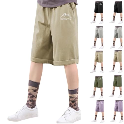 KODMNSW Shorts Jungen Kurze Hosen Sommer Schnelltrocknend Cargoshorts Freizeit Bermuda Shorts Kurze Wanderhose Kurz Sporthose Baggy Arbeitsshorts 5-16 Jahre Khaki 16 Jahre von KODMNSW