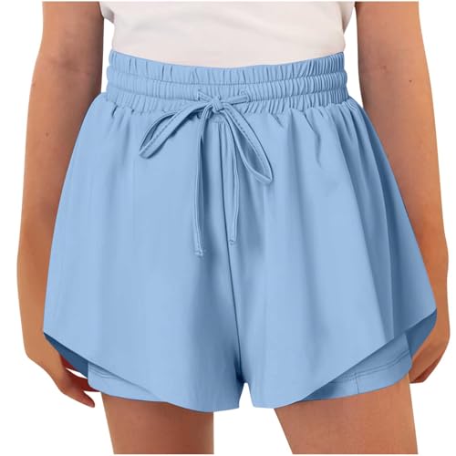 KODMNSW Shorts Teenager Mädchen Sommer Kurze Hose Zweischichtiger Saum Sporthose Jogginghose Lockere Passform Sommerhose Sweatshorts Spielkleidung 6-15 Jahre Blau 13 Jahre von KODMNSW