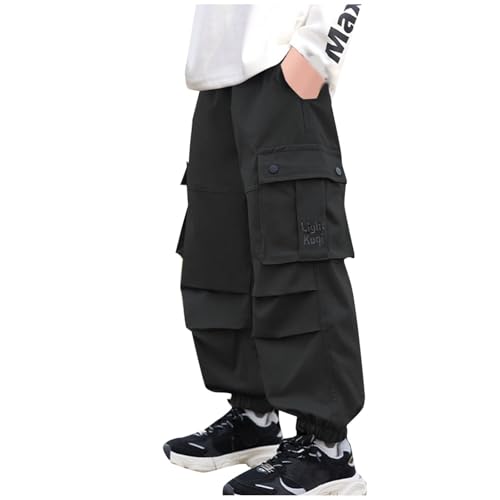 KODMNSW Softshellhose Kinder Wanderhose Waterproof Trekkinghose Hosen Jungen Arbeitshose mit Tasche Wasserdicht Hose Einfarbig Cargohose Outdoorhose 5-16 Jahre Schwarz 14 Jahre von KODMNSW