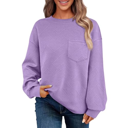 KODMNSW Sweatshirt Damen Herbst Winter Pullover Shirt Elegante Oberteile Locker Casual Langarmshirt Tops Sport Shirts Winterpullover Ohne Kapuze Longsleeve Tshirt Teenager Mädchen Tops Lila XL von KODMNSW