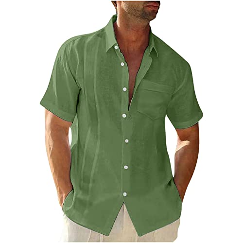 KODMNSW The Deal Leinenhemd Hemd Herren Kurzarm Sommer Hemden Freizeithemd Leichtes Umlegekragen Sommerhemd Baumwolle Leinen Einfarbig Casual Shirts Hawaii Hemd Männer Grün L von KODMNSW