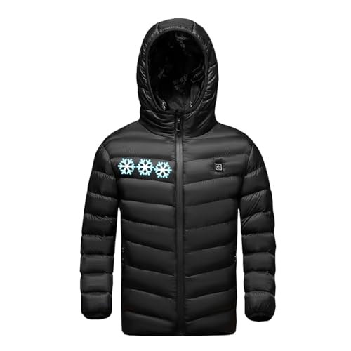 KODMNSW Unisex Kinder Beheizbare Jacke Heizjacke Wärmejacke mit 3 Temperaturstufen Daunenjacke mit Heizung Winterjacke Jungen Mädchen Beheizbarer Puffer Hoodie Jacke Schwarz 11 Jahre von KODMNSW