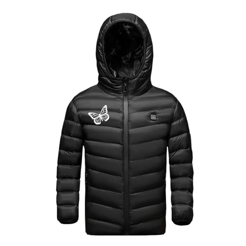 KODMNSW Unisex Kinder Beheizbare Jacke Heizjacke Wärmejacke mit 3 Temperaturstufen Daunenjacke mit Heizung Winterjacke Jungen Mädchen Beheizbarer Puffer Hoodie Jacke Schwarz 9 Jahre von KODMNSW