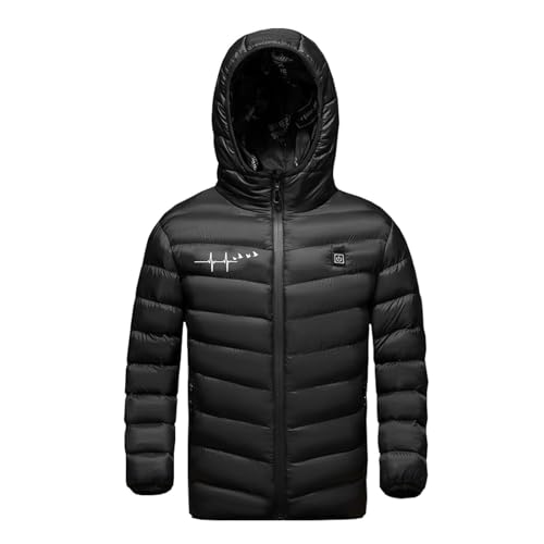KODMNSW Unisex Kinder Beheizbare Jacke Heizjacke Wärmejacke mit 3 Temperaturstufen Daunenjacke mit Heizung Winterjacke Jungen Mädchen Beheizbarer Puffer Hoodie Jacke Schwarz 7 Jahre von KODMNSW