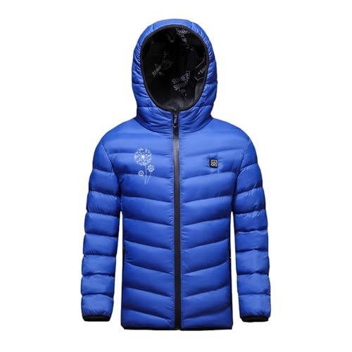 KODMNSW Unisex Kinder Beheizbare Jacke Heizjacke Wärmejacke mit 3 Temperaturstufen Daunenjacke mit Heizung Winterjacke Jungen Mädchen Beheizbarer Puffer Hoodie Jacke Blau 11 Jahre von KODMNSW