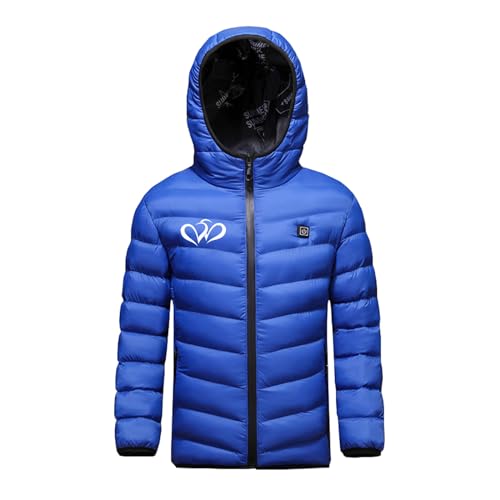 KODMNSW Unisex Kinder Beheizbare Jacke Heizjacke Wärmejacke mit 3 Temperaturstufen Daunenjacke mit Heizung Winterjacke Jungen Mädchen Beheizbarer Puffer Hoodie Jacke Blau 7 Jahre von KODMNSW