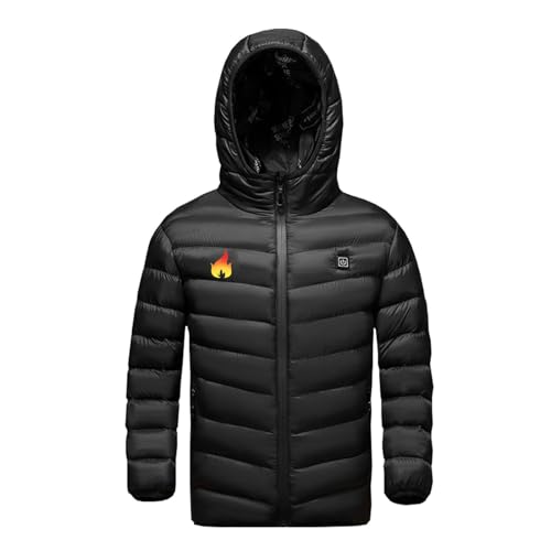 KODMNSW Unisex Kinder Beheizbare Jacke Heizjacke Wärmejacke mit 3 Temperaturstufen Daunenjacke mit Heizung Winterjacke Jungen Mädchen Beheizbarer Puffer Hoodie Jacke Schwarz 11 Jahre von KODMNSW