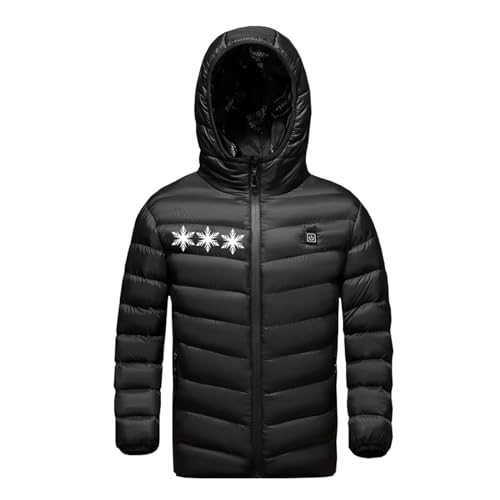 KODMNSW Unisex Kinder Beheizbare Jacke Heizjacke Wärmejacke mit 3 Temperaturstufen Daunenjacke mit Heizung Winterjacke Jungen Mädchen Beheizbarer Puffer Hoodie Jacke Schwarz 11 Jahre von KODMNSW