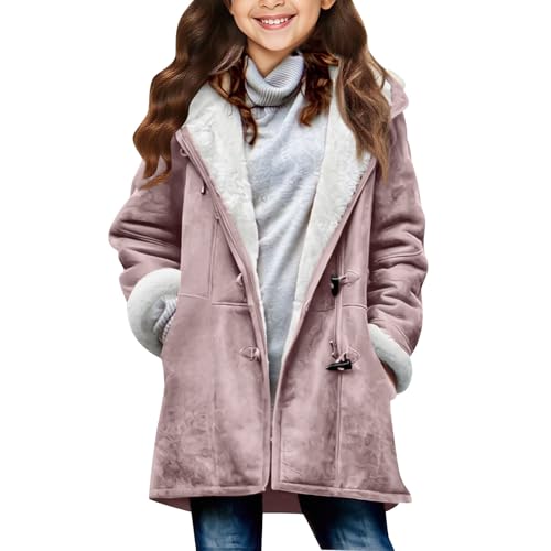 KODMNSW Winterjacke Mädchen Fleecejacke Warm Weich Wildleder Wintermantel Teddyfleece Jacke Fleece Parka Einfarbig Fleecepullover mit Knopf Wildlederjacke Fleecemantel Outdoorjacke Rosa 10 Jahre von KODMNSW