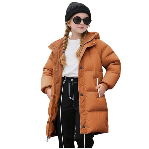 KODMNSW Wintermantel Mädchen Lang Daunenmantel Warm Puffer Mantel Winterjacke mit Kapuze Winter Coat Kinder Outdoor Mantel Einfarbig Baumwolljacke Kinderjacke Pufferjacke 2-11 Jahre Rot 9 Jahre von KODMNSW