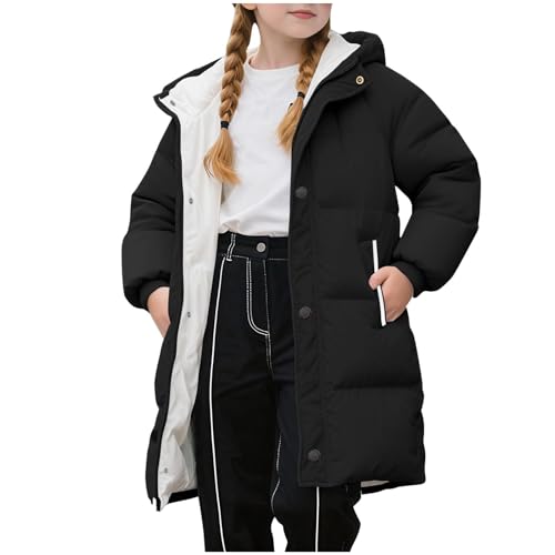 KODMNSW Wintermantel Mädchen Lang Daunenmantel Warm Puffer Mantel Winterjacke mit Kapuze Winter Coat Kinder Outdoor Mantel Einfarbig Baumwolljacke Kinderjacke Pufferjacke 2-11 Jahre Schwarz 7 Jahre von KODMNSW