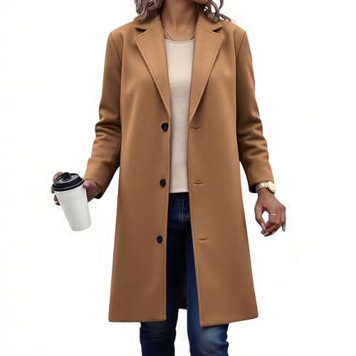 KODMNSW Wollmantel Damen Lang Fleecemantel Winterjacke V-Ausschnitt Elegant Dufflecoat Warm Wolljacke Einfarbig Wintermantel Trenchcoat Frau Winter Mantel mit Gefüttert Schulterpolster Kaffee S KODMNSW Wollmantel Damen Lang Fleecemantel Winterjacke V-Ausschnitt Elegant Dufflecoat Warm Wolljacke Einfarbig Wintermantel Trenchcoat Frau Winter Mantel mit Gefüttert Schulterpolster Kaffee S von KODMNSW