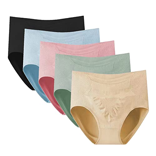 KOEMCY 5er Pack Damen Hohe Taille Slips Nahtlose Panties Baumwolle Unterhosen Perioden Unterhosen Miederhose Atmungsaktive Slips Hipster (M) von KOEMCY