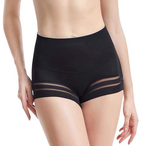 KOEMCY Bauchweg Unterhose Damen Miederhose Hohe Taille Unterwäsche Figurenformend Leichte Bauchkontrolle Nahtlose Unter Kleid Kurze Unterwäsche (Schwarz/L) von KOEMCY