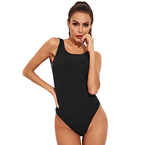 KOEMCY Body Damen Elegent Sexy Ärmellos Rückenfrei Bodysuits Tops Schmal Geschnittenes Dehnbares Body Shaper (Schwarz,L) von KOEMCY