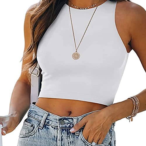 KOEMCY Tank Top Damen Ärmellos Rundhals Crop Basic Tops Sommer Elegant Trägertop Achselshirts Casual Shirt Sport Oberteile Weste Spaghettiträger Ärmelloses Trägershirt von KOEMCY