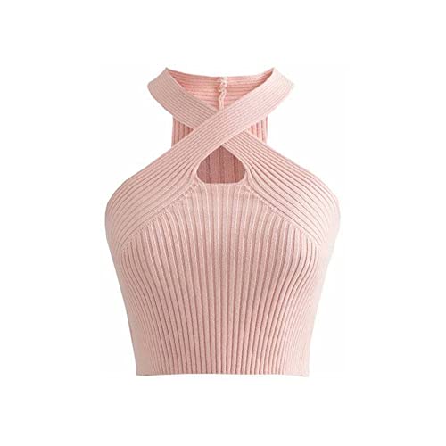 KOEMCY Crop Tops Damen Crop Tank Tops Ärmellose Top Bauchfreie Crop Tops Knitted Tops Sexy Camisole Tank Top Casual Unterhemd (Rosa) von KOEMCY