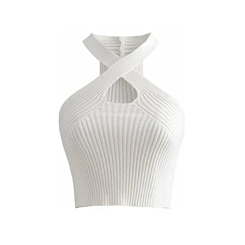 KOEMCY Damen Crop Tops Ärmellose Top Bauchfreie Camisole Tank Top Casual Unterhemd (Weiß) von KOEMCY