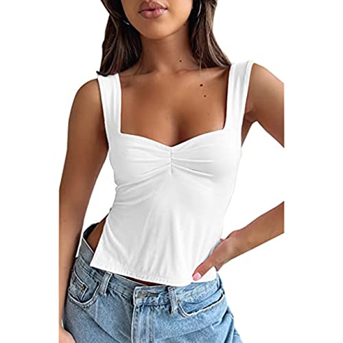 KOEMCY Crop Tops Damen Sexy Oberteile Basic Crop Tank Tops Ärmellose V-Ausschnitt Camisole Tank Top Casual Unterhemd (Weiß, S) von KOEMCY