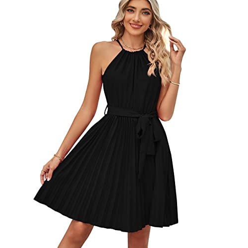 KOEMCY Damen Kleider Sexy Kleid Kurz A-Linie Kleid Wickelkleid Sommerkleid Sexy Kleid Ärmelloses Elegant Kleid (Schwarz, M) von KOEMCY