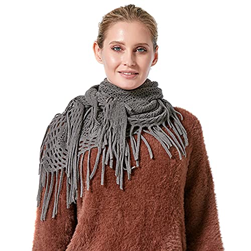 KOEMCY Damen Schal Strick Dreieck Schale Langer Halstuch Imitation Kaschmir Halstücher Herbst Winterschal Halstücher Fransen Schal Stola (Grau) von KOEMCY