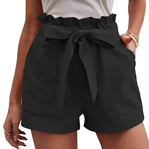 KOEMCY Damen Shorts High Waist Freizeit Short Lässige Kurze Hose Sport Strand Hosen Trainingsshorts Hotpants Shorts mit Taschen Shorts für Running Yoga Sommer (Schwarz,S) von KOEMCY