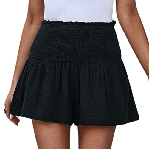 KOEMCY Damen Shorts High Waist Freizeit Stretch Shorts Lässige Kurze Hose Sport Strand Hosen Hotpants Trainingsshorts Laufshorts für Gym Fitness Sommer (Schwarz,S) von KOEMCY