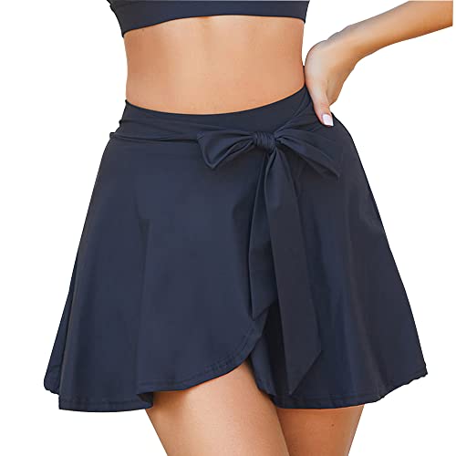KOEMCY Tennis Rock Damen Sportrock mit Schleife Hosenrock Tennisrock Skort Minirock mit Taschen Atmungsaktiv Faltenrock Sport Skirt für Training Fitness Golf Tennis von KOEMCY