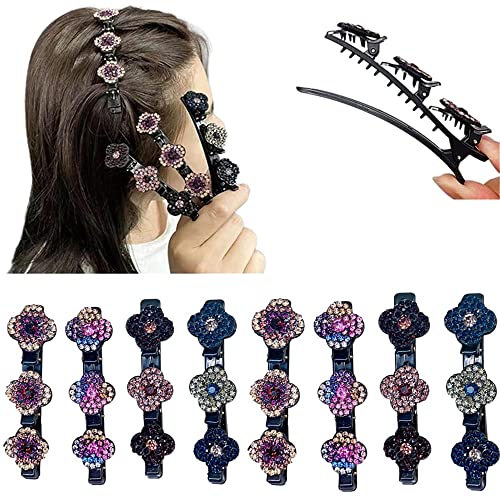 KOEMCY Kolibri Haarspange mit Kristallblume, Strasssteine Haarspange für Damen, Geflochtene Haarspangen, Haarnadel Entenschnabel Clip, Modische Doppelschicht, Haarspangen Haarschmuck (8 Stück) von KOEMCY