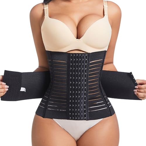 KOEMCY Waist Trainer Damen Taillentrainer Korsett Bauchweg Stark Formend Corset Shapewear Taillenformer mit Stahlknochen Atmungsaktiv Mieder Training Cincher (Schwarz/M) von KOEMCY
