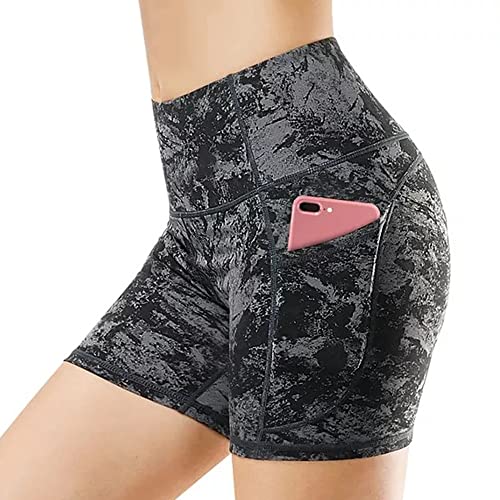 KOEMCY Kurze Sporthose Damen, Hohe Taille Yoga Sport Shorts mit Taschen, Kurze Hose Leggings Radlerhose Laufhose Blickdicht Sommer Hotpants für Gym Fitness Workout Yoga (Dunkelgrau, S) von KOEMCY