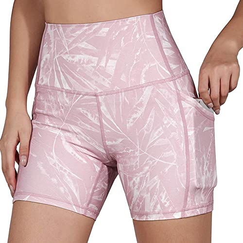 KOEMCY Kurze Sporthose Damen, Hohe Taille Yoga Sport Shorts mit Taschen, Kurze Hose Leggings Radlerhose Laufhose Sommer Hotpants für Gym Fitness Workout Yoga (Rosa, M) von KOEMCY