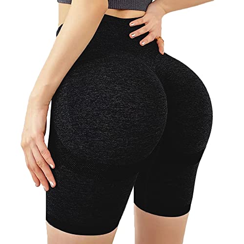 KOEMCY Kurze Sporthose Damen, Kurze Leggings Hohe Taille Yoga Sport Shorts, Kurze Hose Radlerhose Laufhose Scrunch Butt Lifting Shorts Kurze für Gym Fitness Workout Yoga (Schwarz, L/XL) von KOEMCY