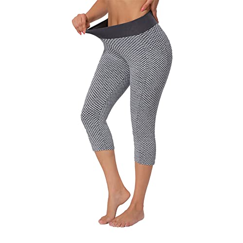 KOEMCY Leggings Damen Gym Leggings 3/4 Leggings High Waist Sport Leggings Blickdicht Scrunch Butt Yogahose mit Handytasche Lange Sporthose Fitnesshose für Yoga Fitness Workout (Grau, M) von KOEMCY