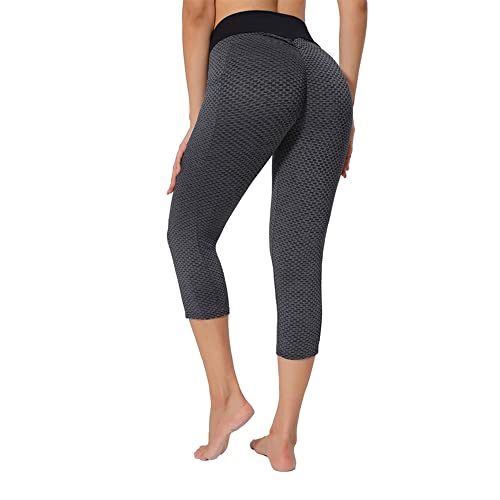 KOEMCY Leggings Damen Gym Leggings 3/4 Leggings High Waist Sport Leggings Blickdicht Scrunch Butt Yogahose mit Handytasche Lange Sporthose Fitnesshose für Yoga Fitness Workout (Schwarz, L) von KOEMCY