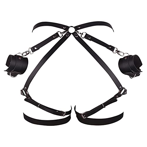 KOEMCY Punk Leder Körperkette Harness Leder Körper Harness Taillenkette Sexy Gotisch Taille Gürtel mit Bein Harness Strumpfbänder Gürtel für Frauen und Mädchen von KOEMCY