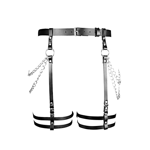 KOEMCY Punk Leder Körperkette Harness Leder Taillenkette Gothic Rock Gürtel mit Bein Harness Strumpfbänder Gürtel für Frauen und Mädchen von KOEMCY