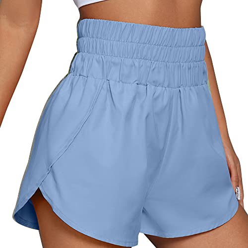 KOEMCY Shorts Damen Laufshorts Sporthosen Sommer Kurz Hose Hoch Taillierte Schnell Trocknende Sportshorts für Gym, Fitness, Laufen, Yoga, Workout, Sport,(Blau, XL) von KOEMCY