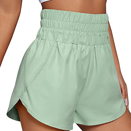 KOEMCY Shorts Damen Laufshorts Sporthosen Sommer Kurz Hose Hoch Taillierte Schnell Trocknende Sportshorts für Gym, Fitness, Laufen, Yoga, Workout, Sport (Grün, M) von KOEMCY