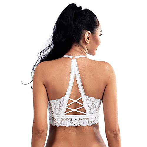 KOEMCY Spitze BH für Damen Push up Ohne Bügel BH Sexy Lifting BH Nahtlose Bralette Bandeau BH Bustier Crop Top Sexy Unterwäsche (Weiß,L) von KOEMCY