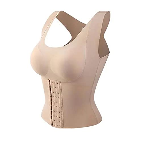 KOEMCY Waist Trainer Damen Korsett 4-in-1Taille Geknöpft BH Shapewear Unterbrust Korsett Push Up BH Korrigieren des Buckligen Körperformungs Abnehmens (Beige,L) von KOEMCY