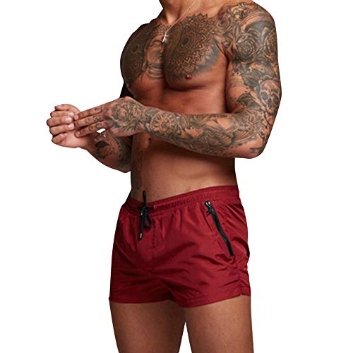 KOESON Herren Badehose Quick Dry Shorts Badeanzug Bademode mit Mesh-Futter, rot, Large von KOESON