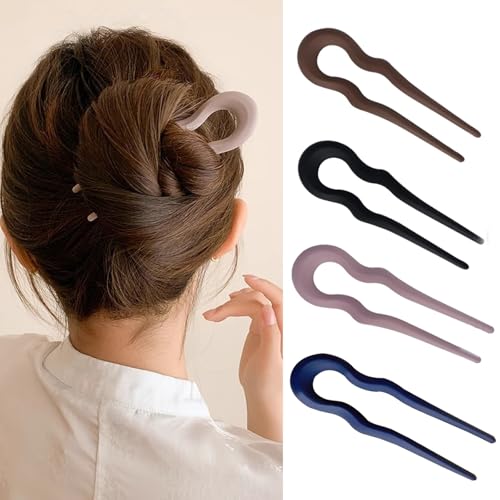 Französische Haarnadeln für dickes Haar, französische Twist-Pin, gewellt, U-förmige Haarnadeln, modische Haarnadeln zum Stylen, Chignon-Nadel für Frauen und Mädchen, Haarschmuck, 4 Stück Französische Haarnadeln für dickes Haar, französische Twist-Pin, gewellt, U-förmige Haarnadeln, modische Haarnadeln zum Stylen, Chignon-Nadel für Frauen und Mädchen, Haarschmuck, 4 Stück von KOEVSU